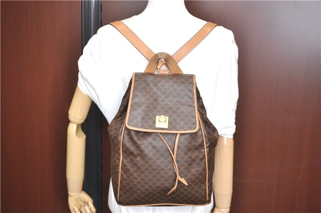Authentic CELINE Macadam Blason Pattern Backpack PVC Leather Brown J1557
