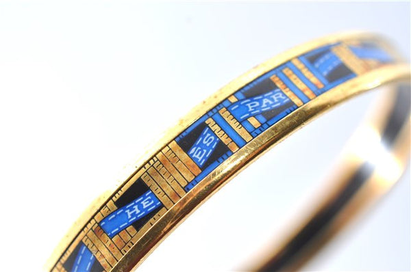 Authentic HERMES Email PM Bangle Ribbon Motif Gold Blue Black J1568