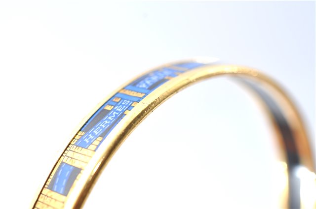 Authentic HERMES Email PM Bangle Ribbon Motif Gold Blue Black J1568