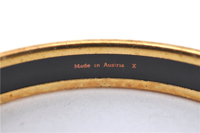 Authentic HERMES Email PM Bangle Ribbon Motif Gold Blue Black J1568