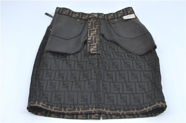 Authentic FENDI Zucca Skirt Cotton USA 4 Size 26 inch Brown Black J1572