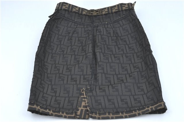 Authentic FENDI Zucca Skirt Cotton USA 4 Size 26 inch Brown Black J1572