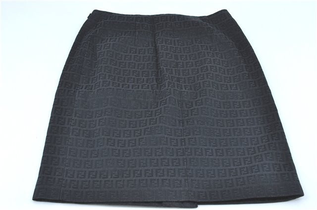 Authentic FENDI Zucchino Skirt Cotton USA 2 Leather Black J1584