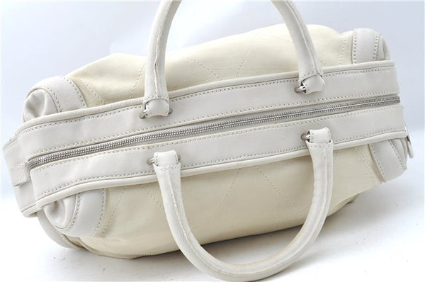 Auth CHANEL Wild Stitch Matelasse Calf Skin Hand Boston Bag Ivory White CC J1585