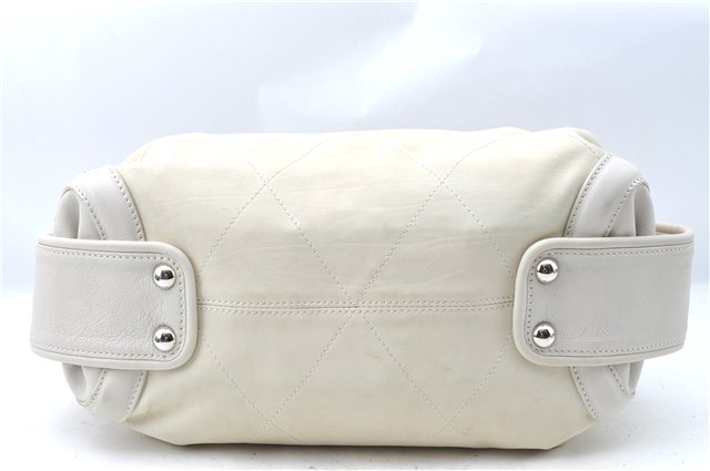 Auth CHANEL Wild Stitch Matelasse Calf Skin Hand Boston Bag Ivory White CC J1585