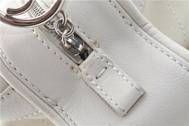 Auth CHANEL Wild Stitch Matelasse Calf Skin Hand Boston Bag Ivory White CC J1585