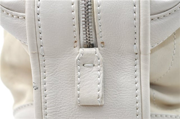 Auth CHANEL Wild Stitch Matelasse Calf Skin Hand Boston Bag Ivory White CC J1585