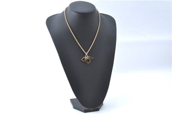 Authentic Christian Dior Gold Tone Chain Pendant Necklace CD J1586