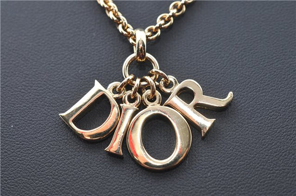 Authentic Christian Dior Gold Tone Chain Pendant Necklace CD J1586