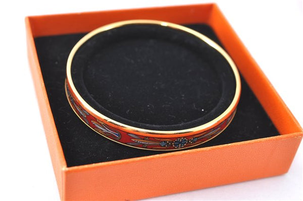 Authentic HERMES Email PM Bangle Bird's Feathers Motif Gold Red Box J1599