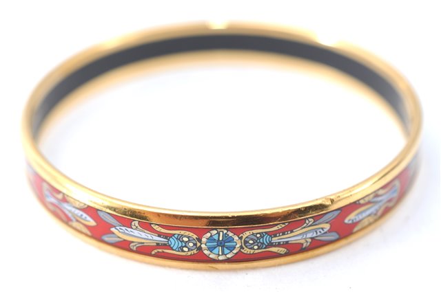 Authentic HERMES Email PM Bangle Bird's Feathers Motif Gold Red Box J1599