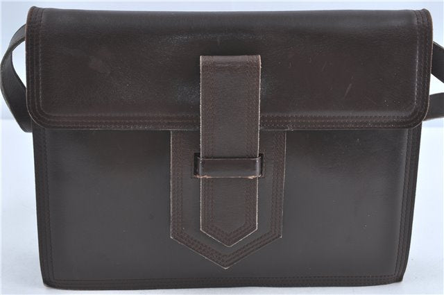 Authentic YVES SAINT LAURENT Shoulder Clutch Bag Purse Leather Brown Junk J1612