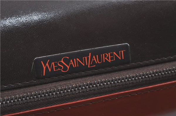 Authentic YVES SAINT LAURENT Shoulder Clutch Bag Purse Leather Brown Junk J1612