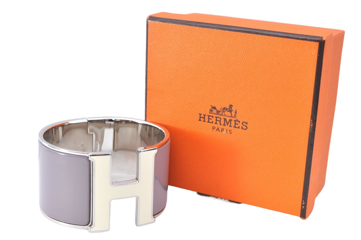 Authentic HERMES Bangle ClicH Silver Light Purple Box J1619