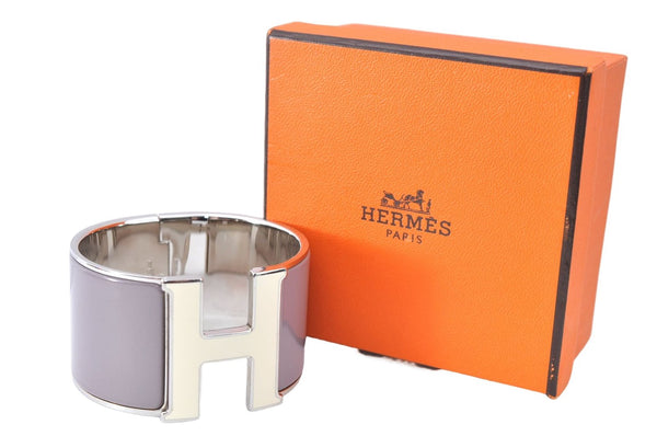 Authentic HERMES Bangle ClicH Silver Light Purple Box J1619