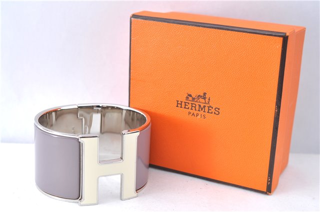 Authentic HERMES Bangle ClicH Silver Light Purple Box J1619