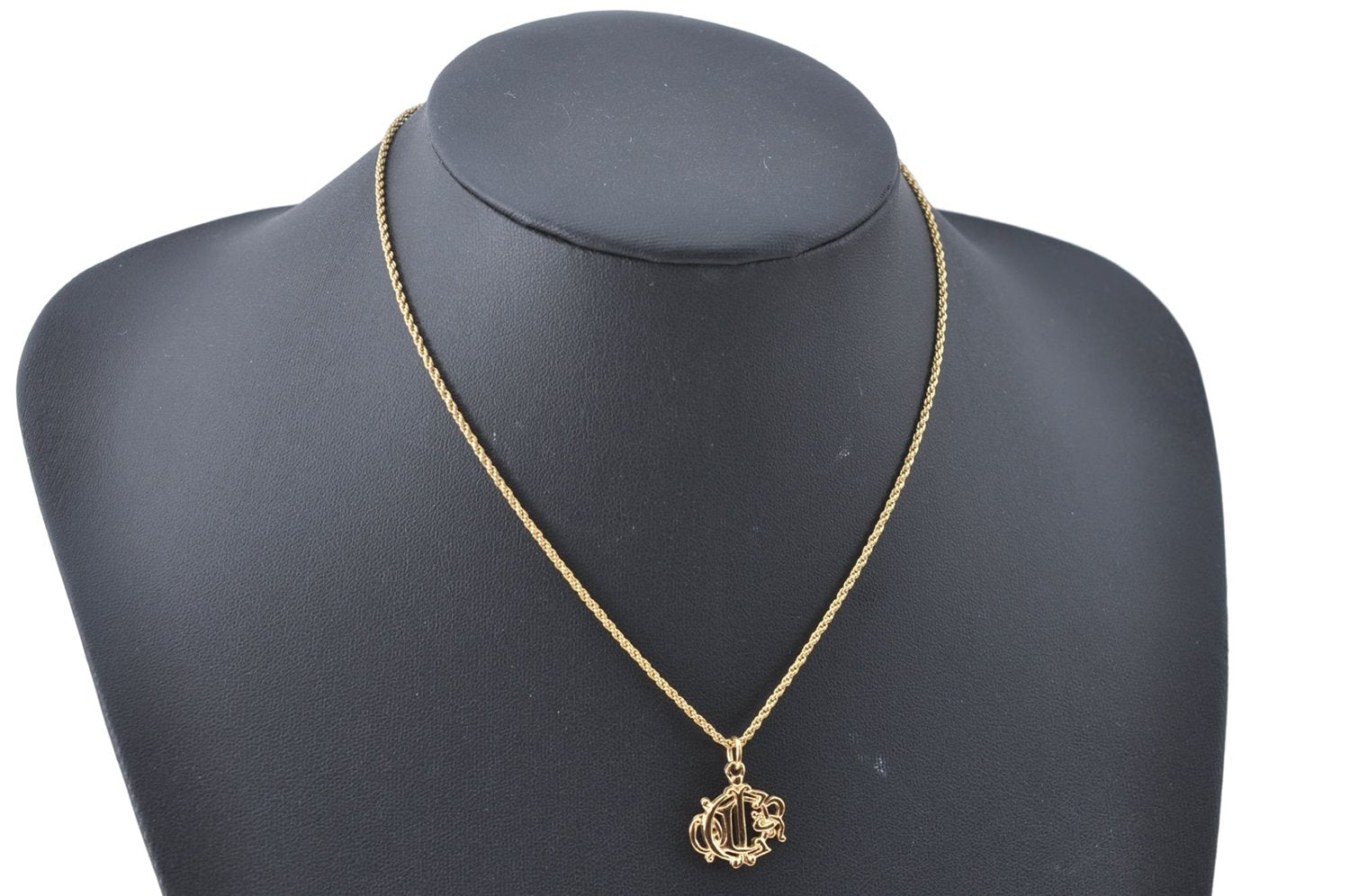 Authentic Christian Dior Gold Tone Chain Pendant Necklace CD J1620