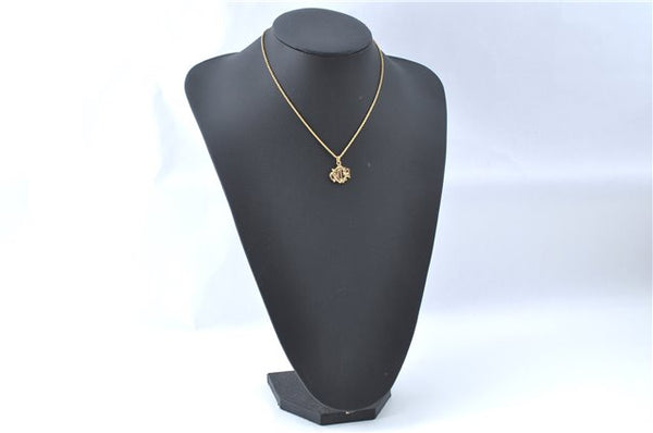 Authentic Christian Dior Gold Tone Chain Pendant Necklace CD J1620