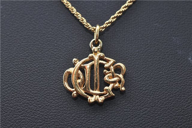 Authentic Christian Dior Gold Tone Chain Pendant Necklace CD J1620