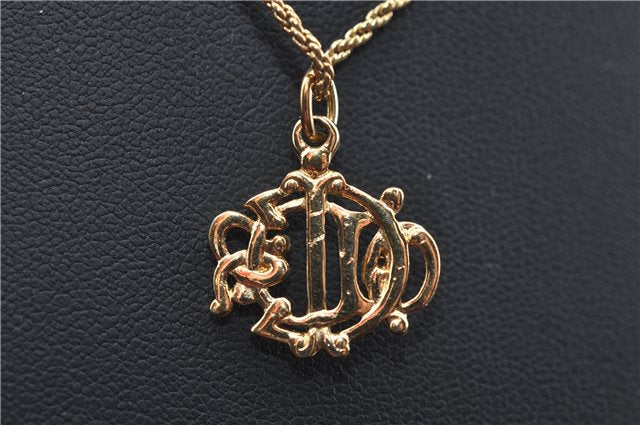 Authentic Christian Dior Gold Tone Chain Pendant Necklace CD J1620