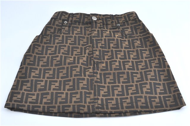 Authentic FENDI Zucca Skirt Cotton USA 4 Size 26 inch Brown Balck J1625