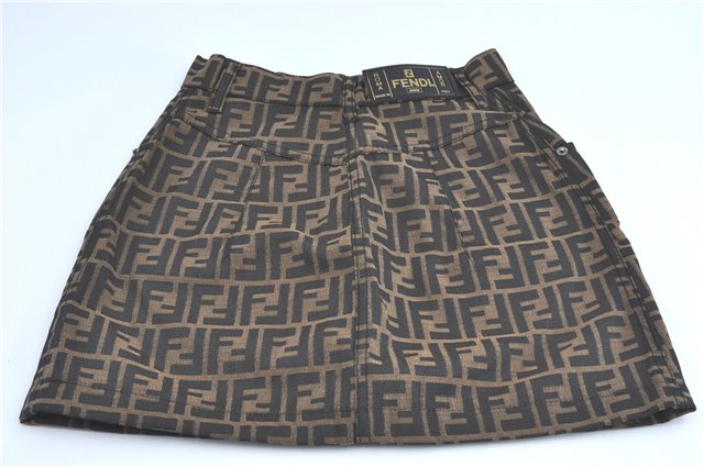 Authentic FENDI Zucca Skirt Cotton USA 4 Size 26 inch Brown Balck J1625