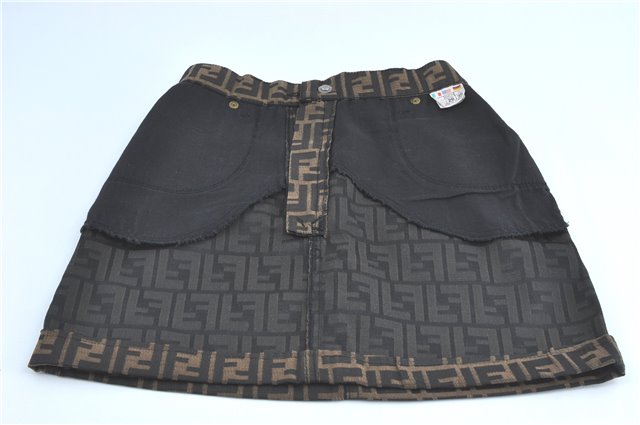 Authentic FENDI Zucca Skirt Cotton USA 4 Size 26 inch Brown Balck J1625