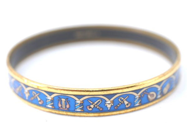 Authentic HERMES Email PM Bangle Instrument Motif Gold Blue J1626