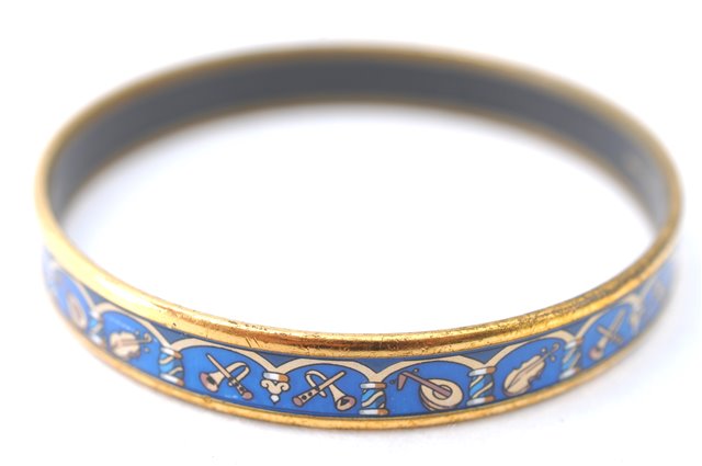 Authentic HERMES Email PM Bangle Instrument Motif Gold Blue J1626