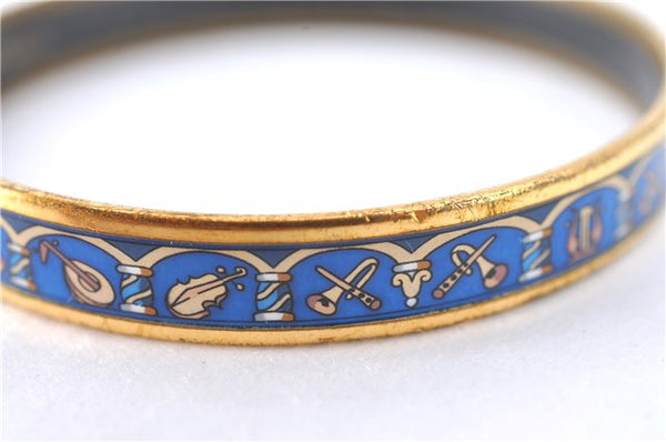 Authentic HERMES Email PM Bangle Instrument Motif Gold Blue J1626