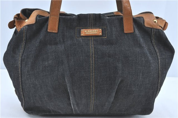 Authentic BURBERRY BLUE LABEL Shoulder Tote Bag Denim Leather Black Brown J1652