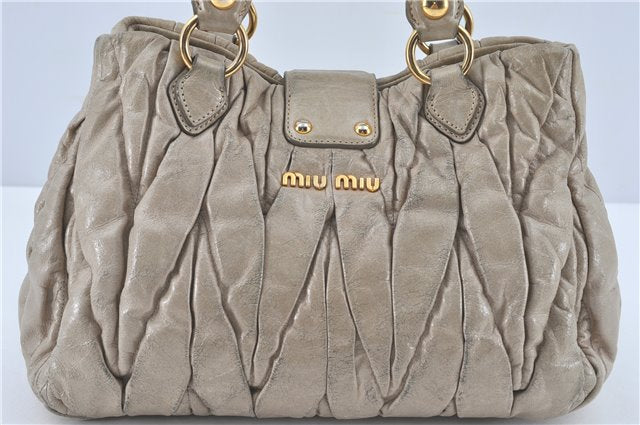 Authentic MIU MIU Leather 2Way Shoulder Hand Bag Purse Light Gray J1654