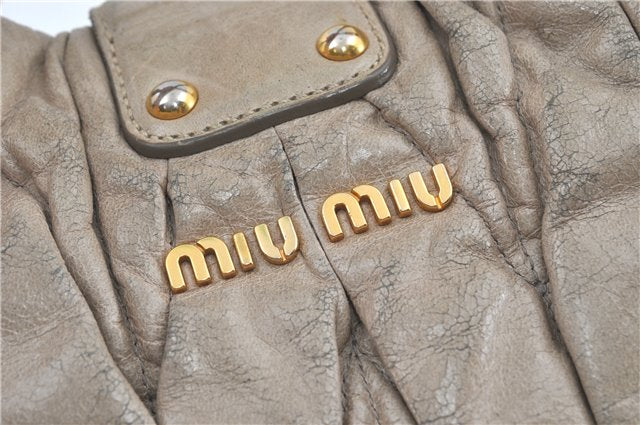 Authentic MIU MIU Leather 2Way Shoulder Hand Bag Purse Light Gray J1654