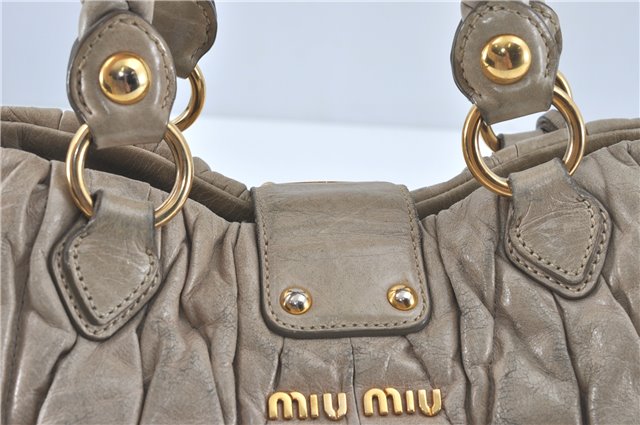 Authentic MIU MIU Leather 2Way Shoulder Hand Bag Purse Light Gray J1654