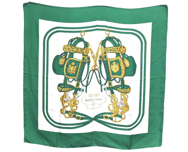 Authentic HERMES Carre 90 Scarf "BRIDES de GALA" Silk Green J1658