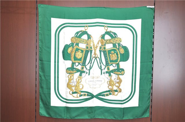 Authentic HERMES Carre 90 Scarf "BRIDES de GALA" Silk Green J1658