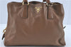 Authentic PRADA Leather Nappa Shoulder Hand Bag Brown J1662