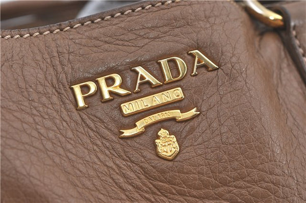 Authentic PRADA Leather Nappa Shoulder Hand Bag Brown J1662