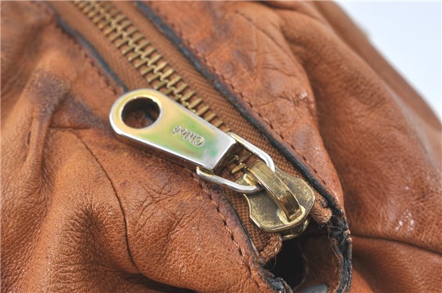 Authentic Chloe Ethel Shoulder Hand Bag Leather Enamel Brown J1670