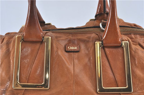 Authentic Chloe Ethel Shoulder Hand Bag Leather Enamel Brown J1670