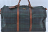 Auth POLO Ralph Lauren Vintage Check PVC Leather Travel Boston Bag Green J1676