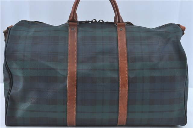 Auth POLO Ralph Lauren Vintage Check PVC Leather Travel Boston Bag Green J1676