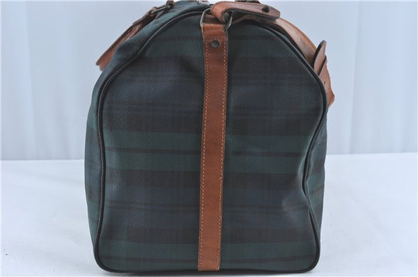 Auth POLO Ralph Lauren Vintage Check PVC Leather Travel Boston Bag Green J1676