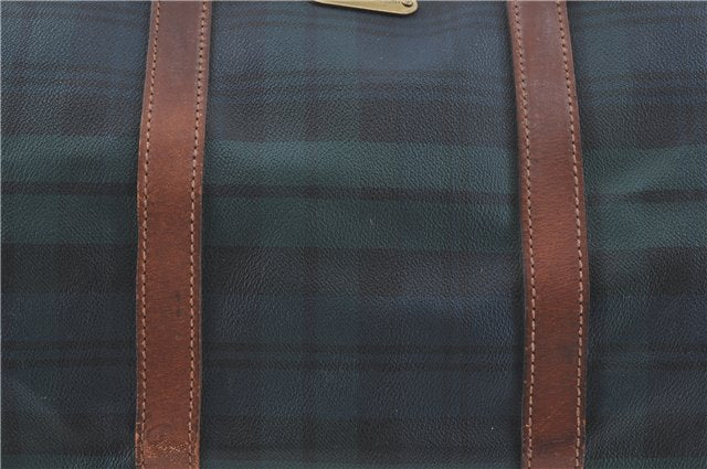 Auth POLO Ralph Lauren Vintage Check PVC Leather Travel Boston Bag Green J1676