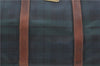 Auth POLO Ralph Lauren Vintage Check PVC Leather Travel Boston Bag Green J1676