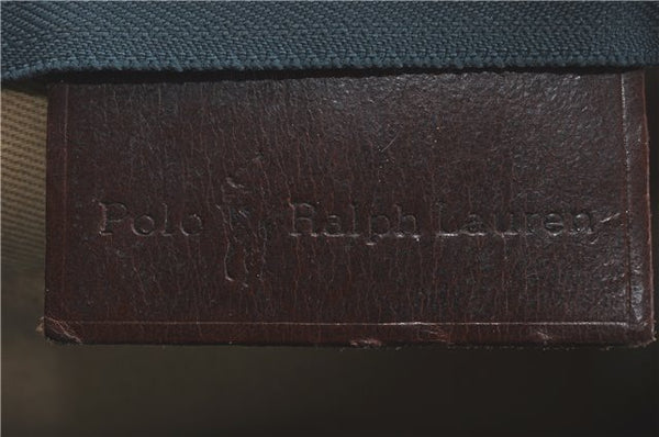 Auth POLO Ralph Lauren Vintage Check PVC Leather Travel Boston Bag Green J1676