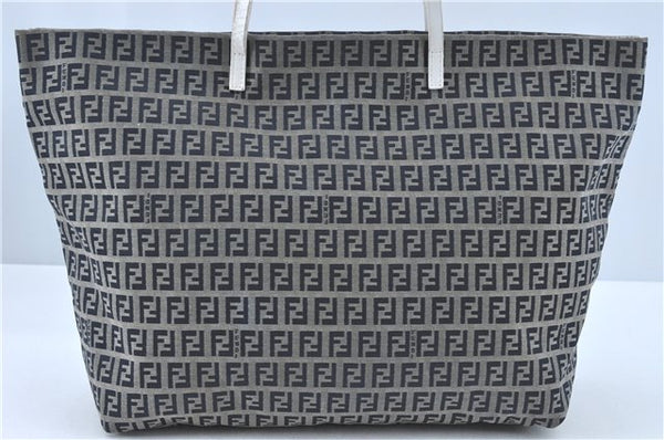 Authentic FENDI Zucchino Shoulder Tote Bag Canvas Leather Blue White J1685