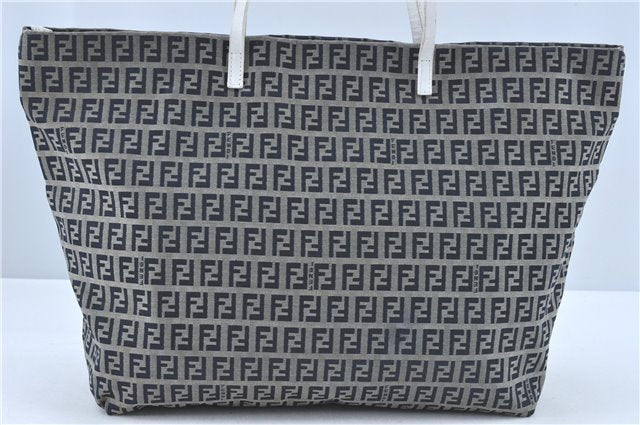 Authentic FENDI Zucchino Shoulder Tote Bag Canvas Leather Blue White J1685