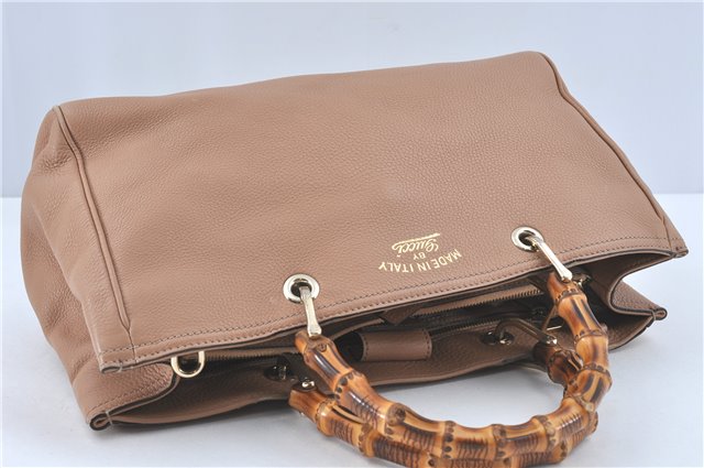 Authenic GUCCI Bamboo Shopper Medium 2Way Shoulder Hand Bag Leather Beige J1686