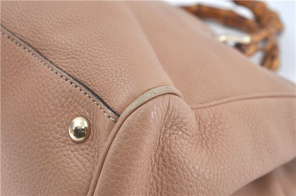 Authenic GUCCI Bamboo Shopper Medium 2Way Shoulder Hand Bag Leather Beige J1686